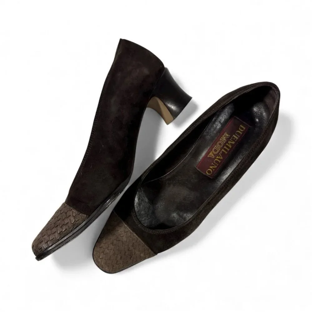 Vintage Suede Pumps Brown Block Heel 36 6 Dark Academia Fall Retro 80s 90s Italy